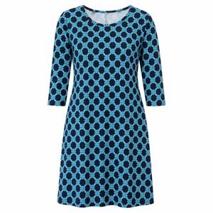 Lulu-B Womens Travel Dress Navy Blue Turquoise Chain Rope Link 3/4 Sleeve Size L